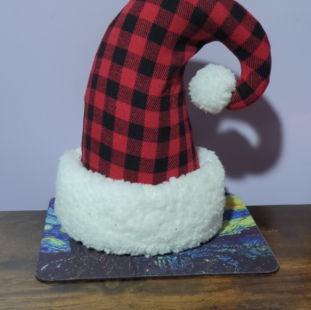 Buffalo Check Plaid Home Decor Santa Hat with White Trim 10 Inches Tall